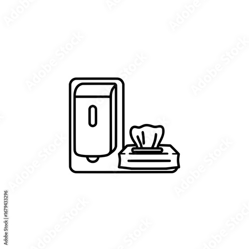 Hand sanitizer dispenser with tissues on black background