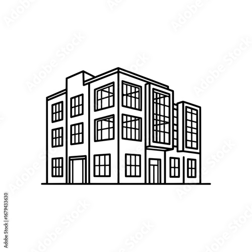 Modern multi-story building with transparent background