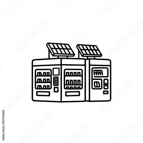 Three vending machines with solar panels and transparent background