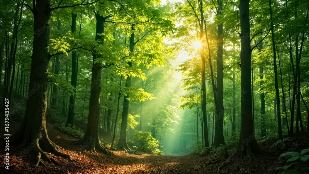 Obraz premium Forest Sunshine Natural Scene Map