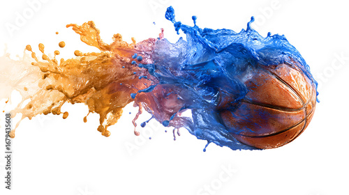 Basketball with splashing water and fire isolated on transparent background