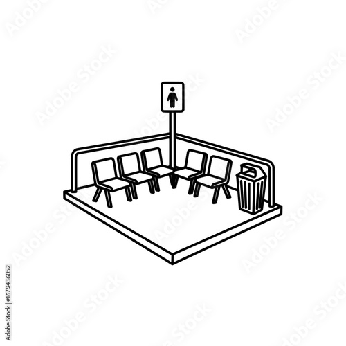 Waiting room with chairs and sign with transparent background