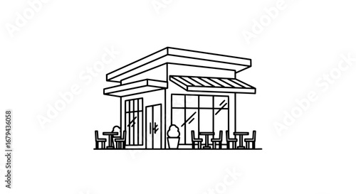 Modern cafe with outdoor seating and transparent background