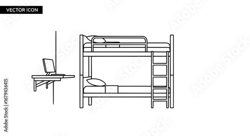 Bunk bed with desk and transparent background