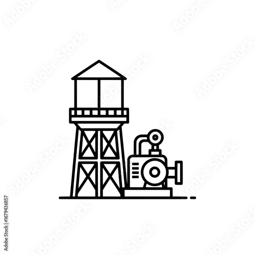 Oil rig with machinery and tower silhouette