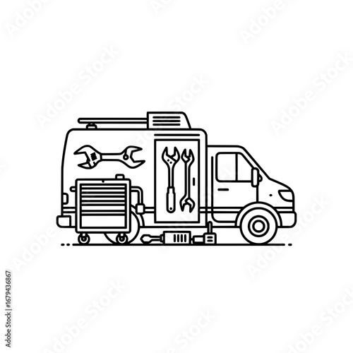 Tools and equipment service van with transparent background