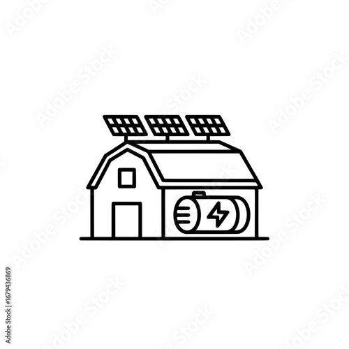 House with solar panels and battery storage with transparent background