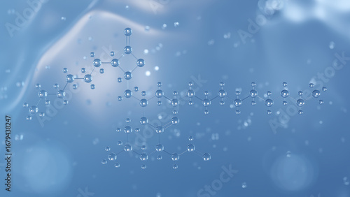orlistat molecular structure, 3d model molecule, lipase inhibitor structural chemical formula view from a microscope