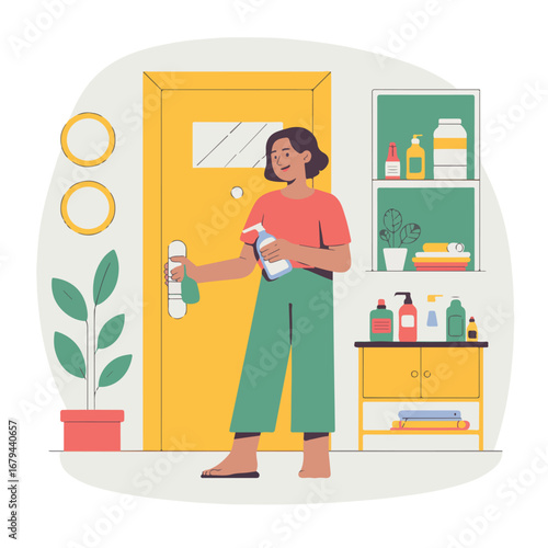 Woman cleaning at home