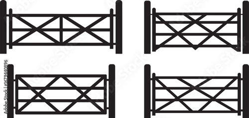Four identical black farm gate silhouettes isolated on white background
