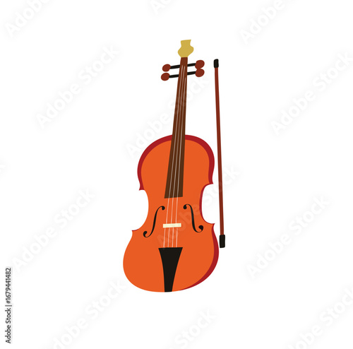 Realistic violin with bow isolated on white background