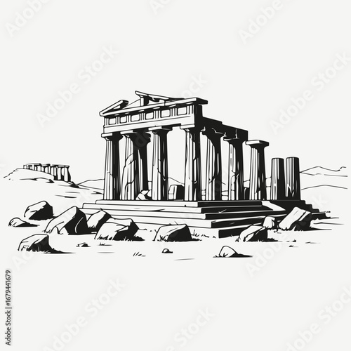 temple with columns Greece sketch illustration vector