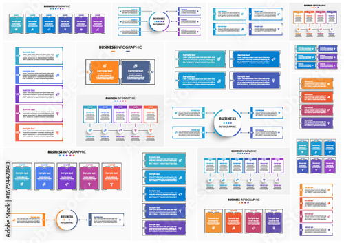 Collection of business infographic design template with options, steps or processes. Can be used for workflow layout, diagram, number options, web design