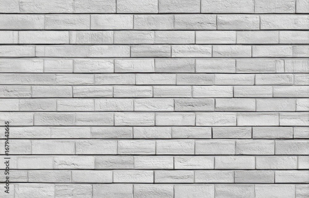 Naklejka premium A close-up view of a light gray brick wall. Rows of rectangular bricks, evenly spaced, create a seamless, repeating pattern.