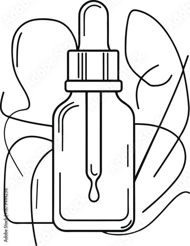 Line art face serum dropper bottle, elegant smooth outline, abstract skincare icon vector 2