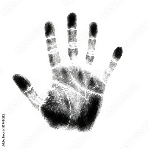 White handprint imprint on a black background transparent background