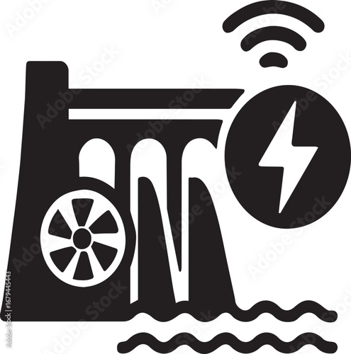 Modern hydroelectric power dam generating clean energy with smart technology and flowing water