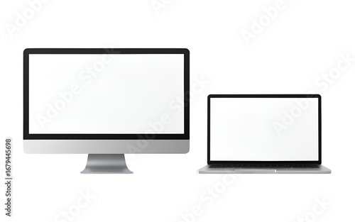 Realistic computer screen with laptop mockup on transparent background