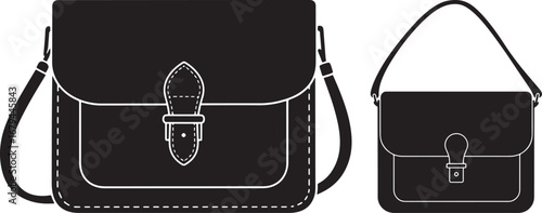 Two black leather satchel bags in silhouette isolated on white background