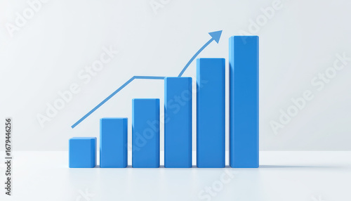 Blue bar chart three dimensional upward arrow growth business finance success modern style white background
