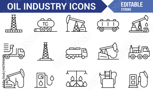Collection of oil industry icons for design and business