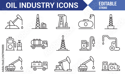 Collection of oil industry icons for energy sector design