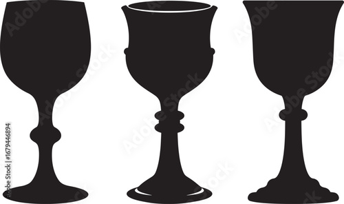 Three ornate goblet silhouettes isolated on white background