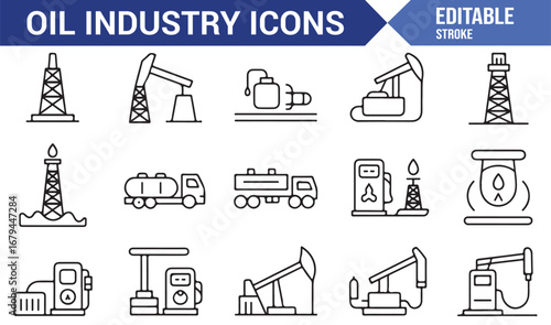 Collection of oil industry icons for graphic design