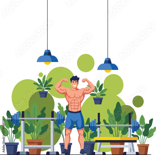 vector, illustration, men with gym activities and healthy living, sports,