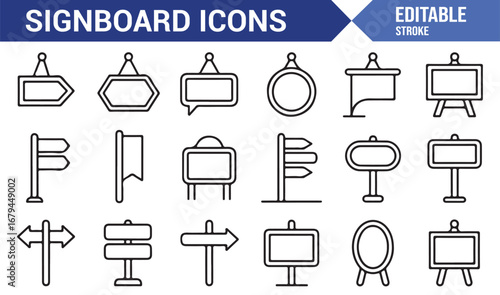 Modern signboard icon with clean lines and vibrant colors