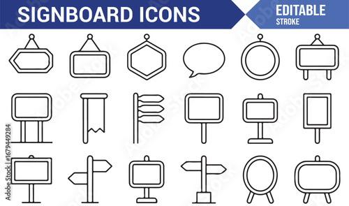 Modern signboard icon with clean lines and vibrant colors