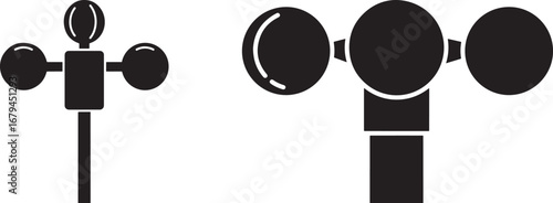 Two black silhouette anemometers for measuring wind speed isolated on white background