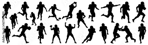Wallpaper Mural American football silhouette collection in black. Players running, throwing, tackling, catching, and celebrating with ball Torontodigital.ca