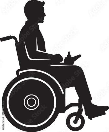 Silhouette of Person in Electric Wheelchair Side View Icon Accessibility, Disability Support, Mobility Aid, Healthcare Vector