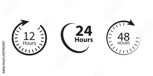 24 hours icons. thin line symbols in strokes