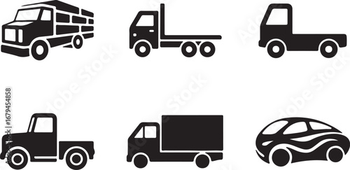 Automotive Transport Icons Collection Truck Van Car Silhouette Set
