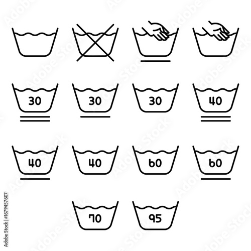 laundry symbol icon set. Line outline style