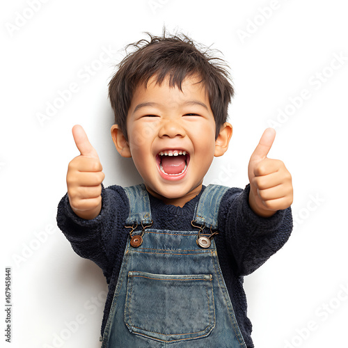 Wallpaper Mural A child showing excitement, both thumbs up, big smile, white background. Torontodigital.ca