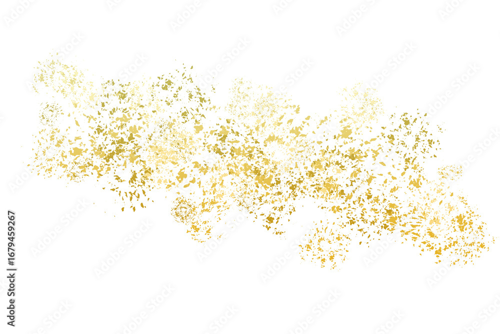 Fototapeta premium Shiny gold glitter. Pieces flakes of golden flakes shimmer, gold foil on vertical transparent background. Abstract png design element