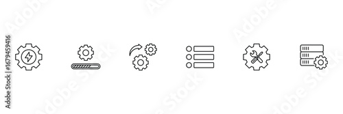 Settings icon. Settings outline black icon. Contains options, configuration, process, engineering, mechanism, customization, optimization. Vector illustration.