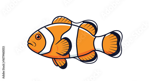 A vibrant orange and white clownfish swimming gracefully in its natural coral reef habitat