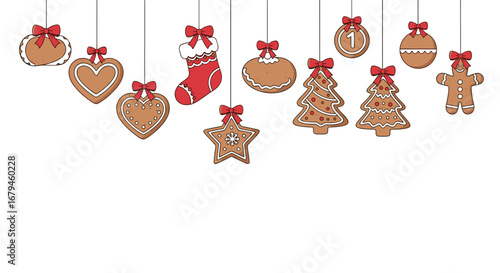 Delightful festive holiday ornaments and gingerbread cookies adorning a festive christmas tree with a touch of whimsical joy