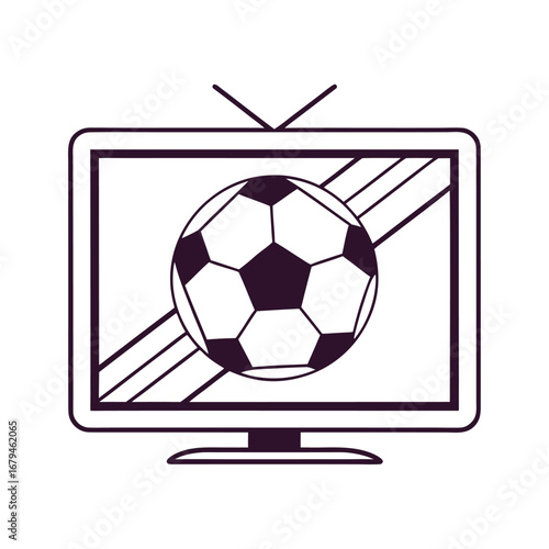 Television screen displaying a soccer ball with diagonal lines sport