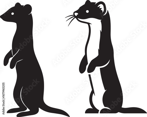 Weasel Standing on Hind Legs Silhouette Icon Wildlife Animal, Nature, Zoology, Alert Predator, Hunting Vector Illustration
