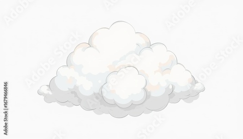 Illustration of a fluffy white cloud against a plain white background in a cartoon style
