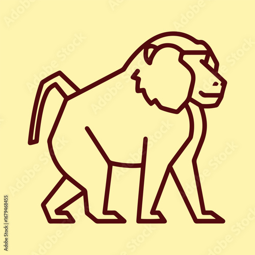 Stylized baboon outline, walking on a light yellow background