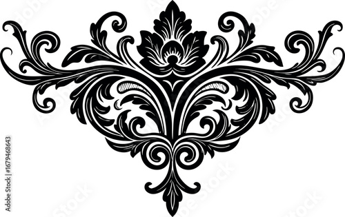 Vector art of black ornate damask flourish