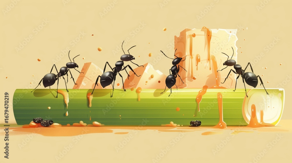 Fototapeta premium National Ants on a Log Day, illustration