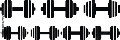 Dumbbell Weight Silhouette Vector Set - Gym And Fitness Icon Illustrations