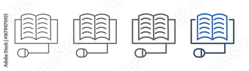 
outline icon set of digital literacy with book and computer design